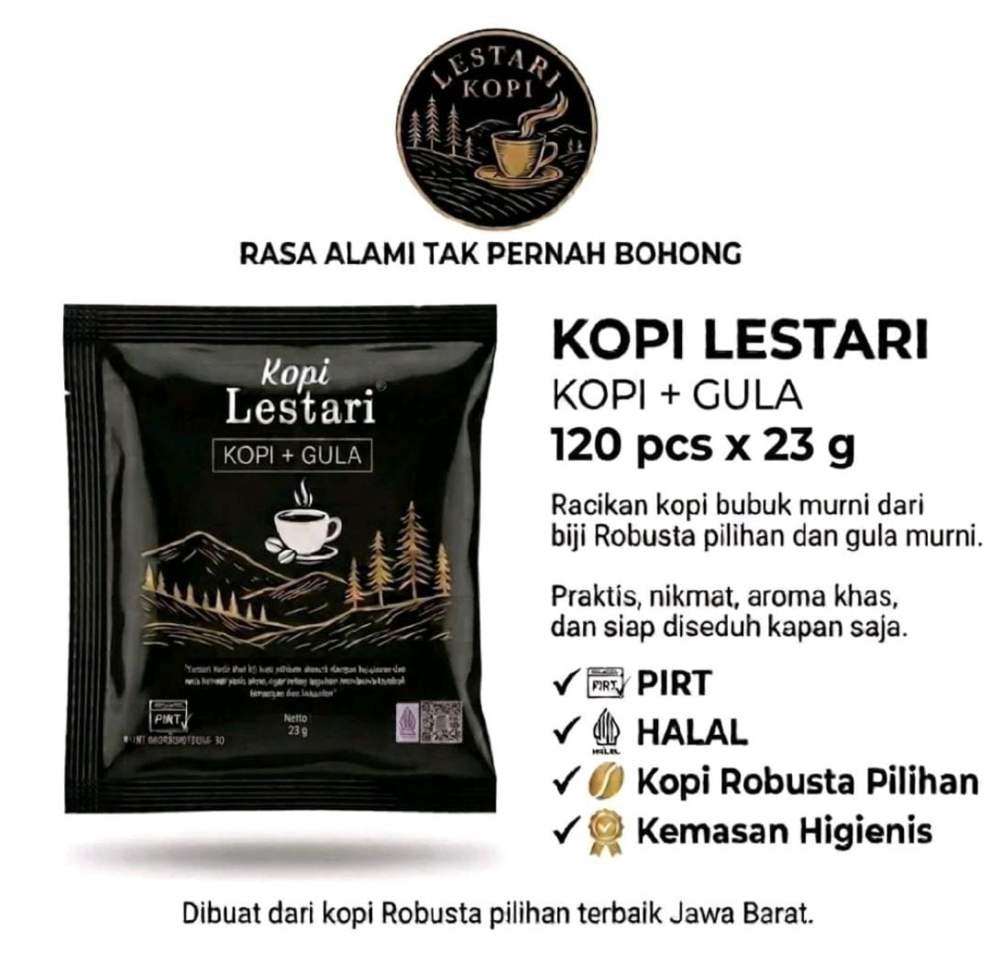 Kopi Lestari kopi dan gula 23 gram dari Bogor, Jawa Barat